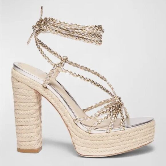 Paige Carson Braided Metallic Ankle WrapPlatform Block Heel Sandal Platinum 8.5 - Picture 4 of 13